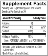 Text describing the ingredients; Collagen Peptides (from Fortigel, Verisol and Fortibone).