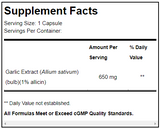 Supplement facts for GarliX™ 90 Capsules listing ingredients including Age Garlic Extract, Allicin, Allium sativum, Garlic extract