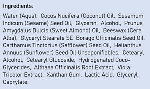 Supplement facts for White Mallow Face Cream listing ingredients including Althaea officinalis, Beeswax, Caprylic acid, Cetyl Alcohol, Coconut Oil
