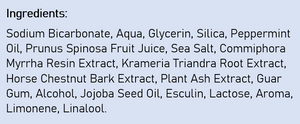 Supplement facts for Salt Toothpaste listing ingredients including Alpha lipopic acid R from, Celtic Sea Salt, Cetyl Alcohol, Collodial Anhydrous Silica, Commiphora myrrha