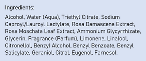 Supplement facts for Wild Rose 24h Deodorant Spray listing ingredients including Cetyl Alcohol, Eugenol, Glycine, Helichrysum Hydrosol, Indian Frankincense Extract