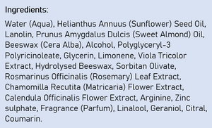 Supplement facts for Skin Food 75mL listing ingredients including Althaea officinalis, Arginine, Beeswax, Calendula Extract, Cetyl Alcohol