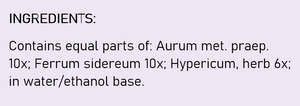Supplement facts for Hypericum / Aurum Comp. - 100ml listing ingredients including Aurum Metallicum, Hypericum, St. John's wort