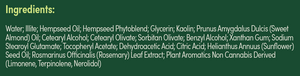 Supplement facts for Hemp Face Mask listing ingredients including Althaea officinalis, Cetearyl Olivate, Citric Acid, D-alpha tocopherol succinate, Dl Alpha Tocopherol Acetate