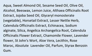 Supplement facts for Nipple Care Cream listing ingredients including Aloe Vera, Althaea officinalis, Angelica sinensis, Beeswax, Calendula Extract