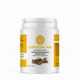A supplement container of Cordyceps-MRL 100g by Mycology Research Laboratories