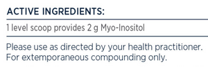 Supplement facts for Myo-Inositol 120g (AUS) listing ingredients including Inositol Myo
