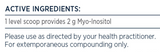 Supplement facts for Myo-Inositol 120g (AUS) listing ingredients including Inositol Myo