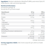 Ingredients including Resistant maltodextrin, Metafibre, Yeast extract