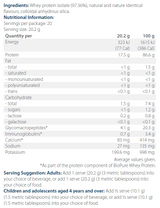 Ingredients including Whey protein isolate.