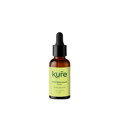A supplement container of Kure Hempress Drops Original 30ml by Kure