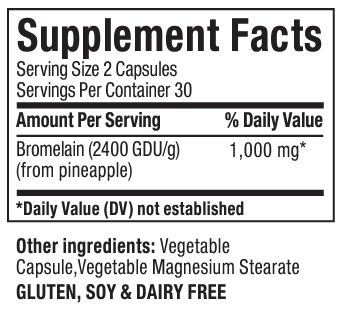 Text listing the ingredients including Bromelain