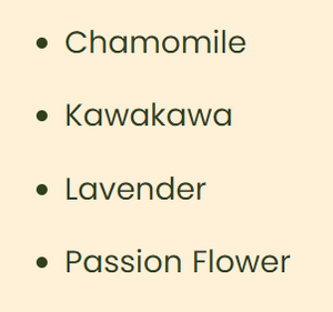 Supplement facts for Relax Premium Herbal Tea listing ingredients including Chamomile, Kawakawa Leaf Powder, Lavender Extract, Matricaria Recutita, Passionflower (Passiflora incarnata)