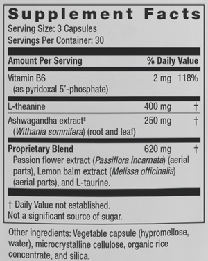 Supplement facts for Alpha GABA listing ingredients including Ashwagandha, Ashwagandha (Withania somnifera), Lemon Balm Extract, Lemon extract, Melissa officinalis