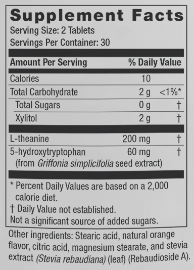 Supplement facts for SeroTrex listing ingredients including 5-HTP, Theanine (L-Theanine)