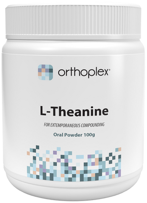 A supplement container of L-Theanine 100g by Orthoplex