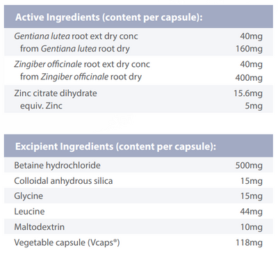 Supplement facts for HCL Capsules
