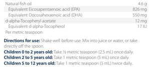 Supplement facts for Omega Care for Kids
