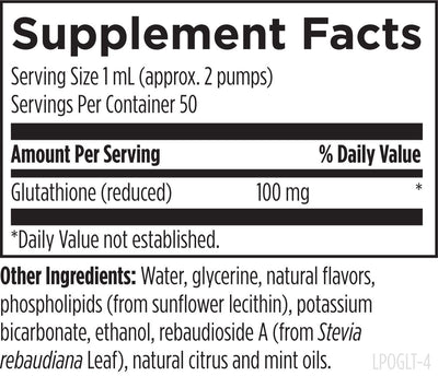 Supplement facts for Liposomal Glutathione