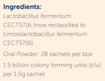 Supplement facts for Qiara Everyday listing ingredients including Lactobacillus fermentum