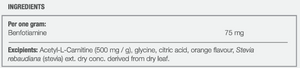 Supplement facts for Benfotiamine 120g (Extemporaneous compounding) listing ingredients including Benfotiamine, Vitamin B1
