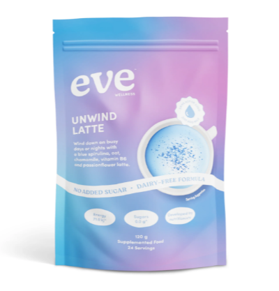 A supplement container of Unwind Latte by Eve