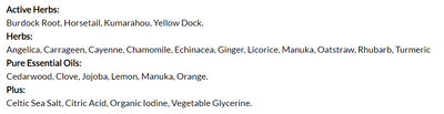 Supplement facts for General Tonic listing ingredients including Angelica Sinensis, Angelica sinensis, Blood orange, Burdock extract, Capsicum annum