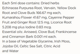 Supplement facts for Immune Tonic listing ingredients including Aniseed, Cinnamomum cassia, Cinnamon, Citric Acid, Clove bud