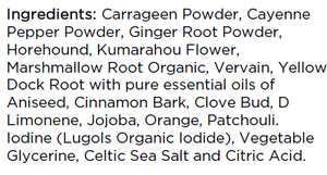 Supplement facts for Detox Support listing ingredients including Althaea officinalis, Aniseed, Blood orange, Carrageenan, Cayenne Pepper