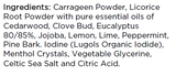 Supplement facts for Chest Clear listing ingredients including Carrageenan, Cedarwood Oil, Citric Acid, Clove bud, Glycine