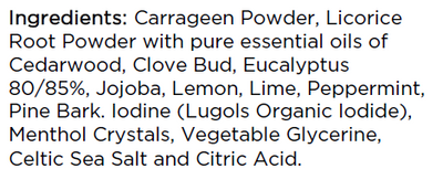 Supplement facts for Chest Clear listing ingredients including Carrageenan, Cedarwood Oil, Citric Acid, Clove bud, Glycine