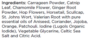 Supplement facts for Sleep Support listing ingredients including Aniseed, Chamomile, Chinese Skullcap, Coriander Seed, Ginger