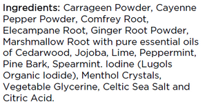 Supplement facts for Expectorant Support listing ingredients including Althaea officinalis, Cayenne Pepper, Cedarwood Oil, Citric Acid, Elecampane