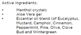 Supplement facts for Chest Rub 30ml listing ingredients including Aloe Vera, Cinnamon, Clove bud, Menthol, Olive extract
