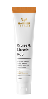 A supplement container of Bruise & Muscle Rub 100ml by Harker Herbals