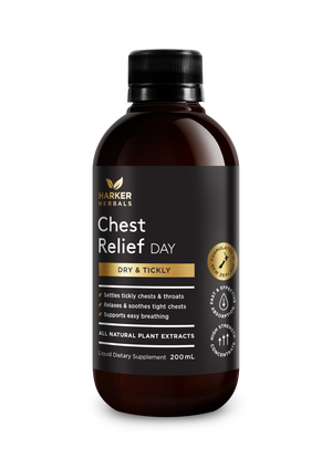 A supplement container of Chest Relief (Day) 200ml by Harker Herbals