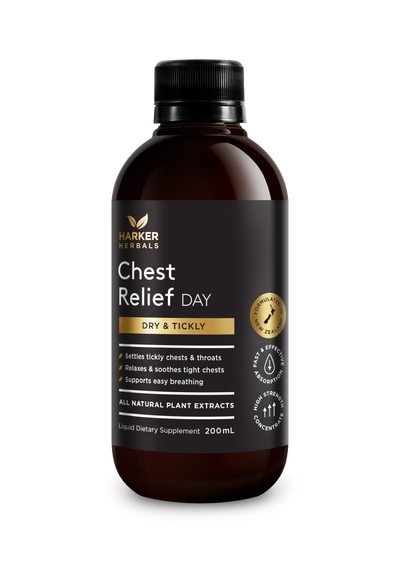 A supplement container of Chest Relief (Day) 200ml by Harker Herbals