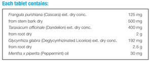 Supplement facts for EnteroLAX listing ingredients including Dandelion (Taraxacum officinale), Dandelion extract, Deglycyrrhized licorice, Glycyrrhiza glabra, Licorice