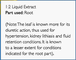 Supplement facts for Dandelion Root 1:2 - 500ml listing ingredients including Dandelion extract, Taraxacum officinale