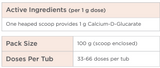 Supplement facts for Calcium D Glucarate 100g listing ingredients including Calcium D-Glucarate