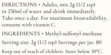 Supplement facts for MSM