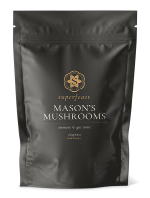 A supplement container of Masons Mushrooms - 250g by SuperFeast