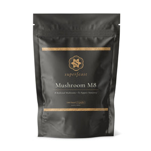 A supplement container of Mushroom M8 by SuperFeast