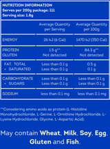 Supplement facts for OptimAAte® listing ingredients including Aspartic acid (L-Aspartic acid), Glycine, Histidine, Histidine (L-Histidine), L-Ornithine