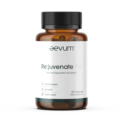A supplement container of Re:juvenate Pro 30 capsules by Aevum