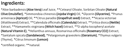 Supplement facts for Oil Balancing Cleanser 125ml listing ingredients including Acacia, Aloe Barbadensis, Aloe Vera, Apricot Oil, Calendula Extract