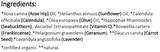 Supplement facts for Scar Treatment Serum 30ml listing ingredients including Calendula Extract, Rosehip (Rosa canina), Rosehip Oil, Sunflower (Helianthus Annuus), Sunflower (Helianthus annuus)