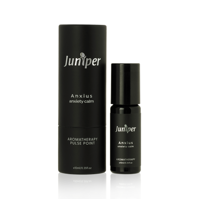 A supplement container of Anxius Aromatherapy Blend 10ml by Juniper