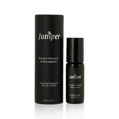 A supplement container of Deprimere Aromatherapy Blend 10ml by Juniper