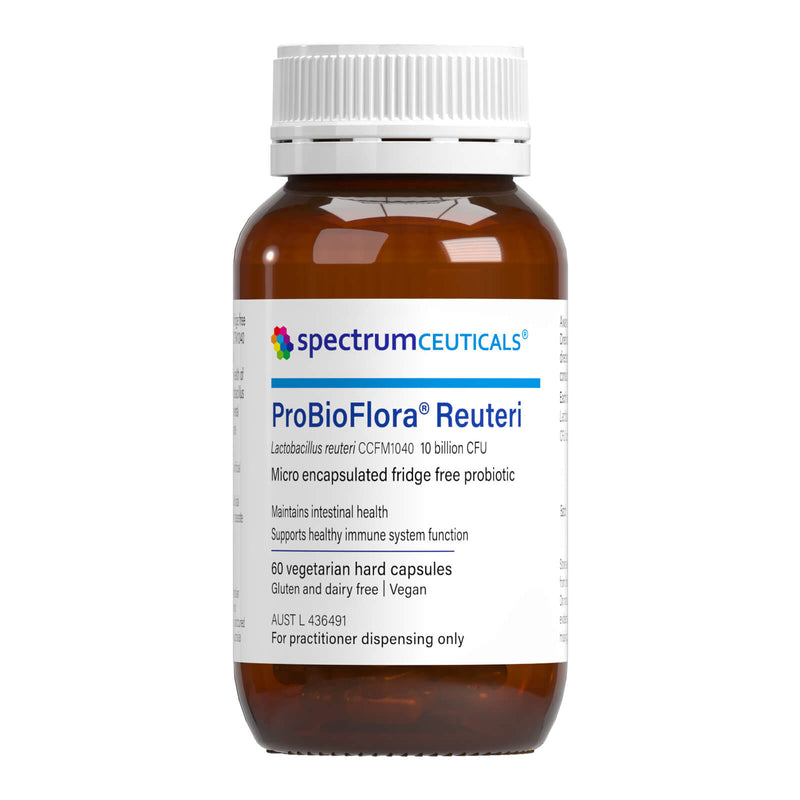 A supplement container of ProbioFlora Reuteri 60 capsules by SpectrumCeuticals